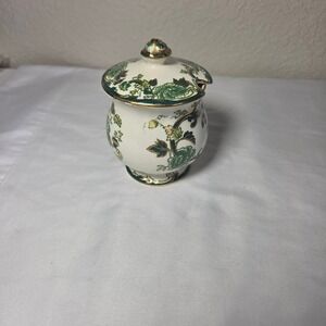 Mason's Chartreuse Patent Ironstone China Lidded Jam Pot Green Gold England